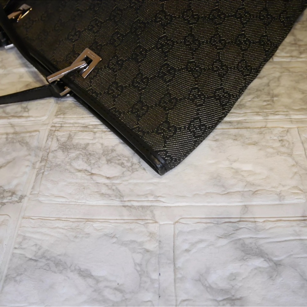 Gucci Black Denim Canvas GG Monogram Tote Bag - Picture 6 of 13